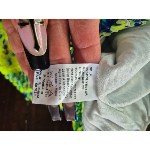 BanJUL Womens Neon Sequin Deep V Romper With Short Sleeves - Picture 3 of 5